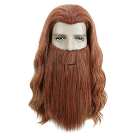 Orange Mixed Long Curly Mens Wigs With Mustache Halloween Cosplay Costume Party Wig