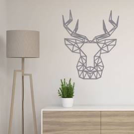 GRAVURZEILE 3D Wooden Origami Decoration - Stag Design - Modern Wall Decoration in Various Colours and Sizes - Colour: Grey, Size: M (18.6 x 15.1 cm)