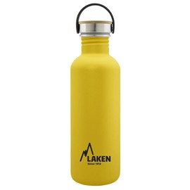 Laken Basic Stainless Steel Bottle, Water Bottle, Wide Opening with Stainless Steel Screw Cap with Bambo, BPA-Free, 1 Litre, Yellow