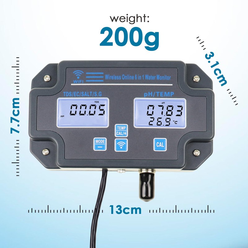 6 in 1 Smart Water Quality Tester, WiFi pH Meter