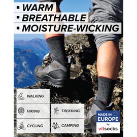 vitsocks Men's Merino Wool HIKING WALKING Boot Socks Thick Anti Blister Breathable Warm, 2-pack: olive grey, 9-11.5