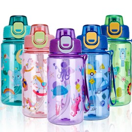 SENBSLAN Kids Water bottles with Removable Straw,600ml Toddler Drinks Bottle for School,Leakproof Children's Bottle BPA free Tritan Sport Bottle for Girls Boys School (Purple-Sea Animal)