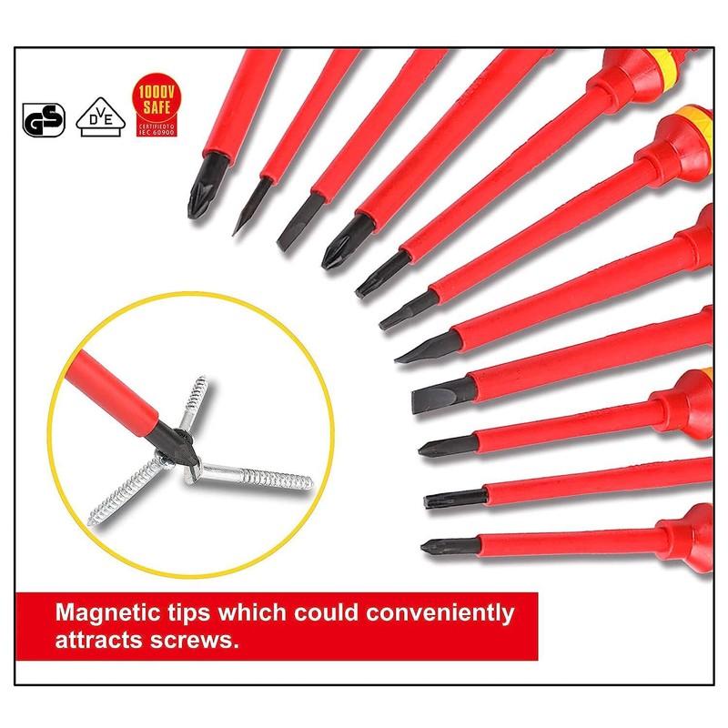 Geevorks 13-Piece Insulated Screwdriver Set Including Voltage Tester, TPR Handle,