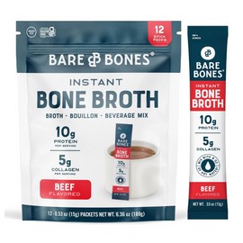 Bare Bones Bone Broth Instant Powdered Mix Beef Pack of 12 15g Stick 10g Protein