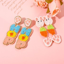 2 Pairs Easter Earrings for Women Beaded Easter Egg Bunny Earrings Letter HAPPY EASTER Earrings Cute Rabbit Dangle Earrings Spring Holiday Jewelry Gifts, Zinc, crystal