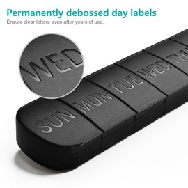 FHORAIN Large Pill Organizer 7 Day, Weekly Pill Box 1 Time a Day, 2-Pack Daily Vitamin Container to Hold Medicaiton, Fish Oil and Supplements (Black & Black)