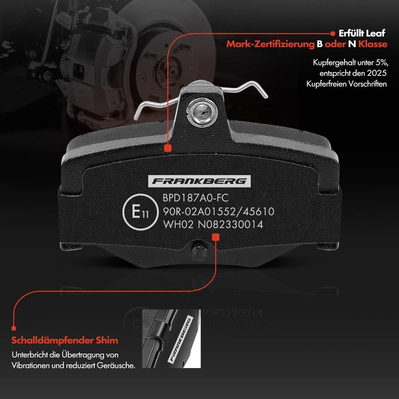 Frankberg 4x Brake Pad Set Compatible with Almera II N16