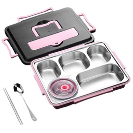 PACIOCEAN Pink Stainless Steel Leakproof Bento Lunch Box Sandwich Friendly, Food Safe, Compact & Lightweight for Kids & Adults, Ideal for Portion Control & Food Prep