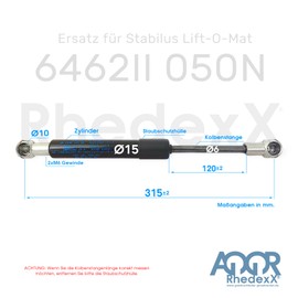 Gas Strut Replacement for Stabilus Lift-O-Mat 6462II 0050N, RhedexX® RA1532 0050N Gas Pressure Damper M6 Ball Pan Gas Spring Angle Pan Length - 315 mm, Stroke - 120 mm, Force - 50N (315/120/050N - S
