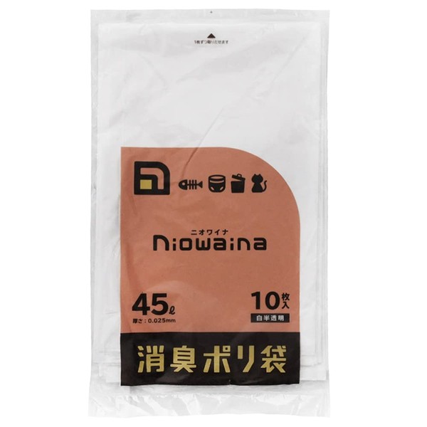 Nippon SaniPak Niowaina SS45 Deodorizing Plastic Garbage Bags, Trash Bags, 11.9 gal (45 L), Translucent, White, Pack of 10