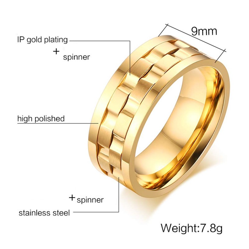 Rockyu Men’s Ring, Gold, Titanium, Jewelry Brand, Popular, Simple, European,