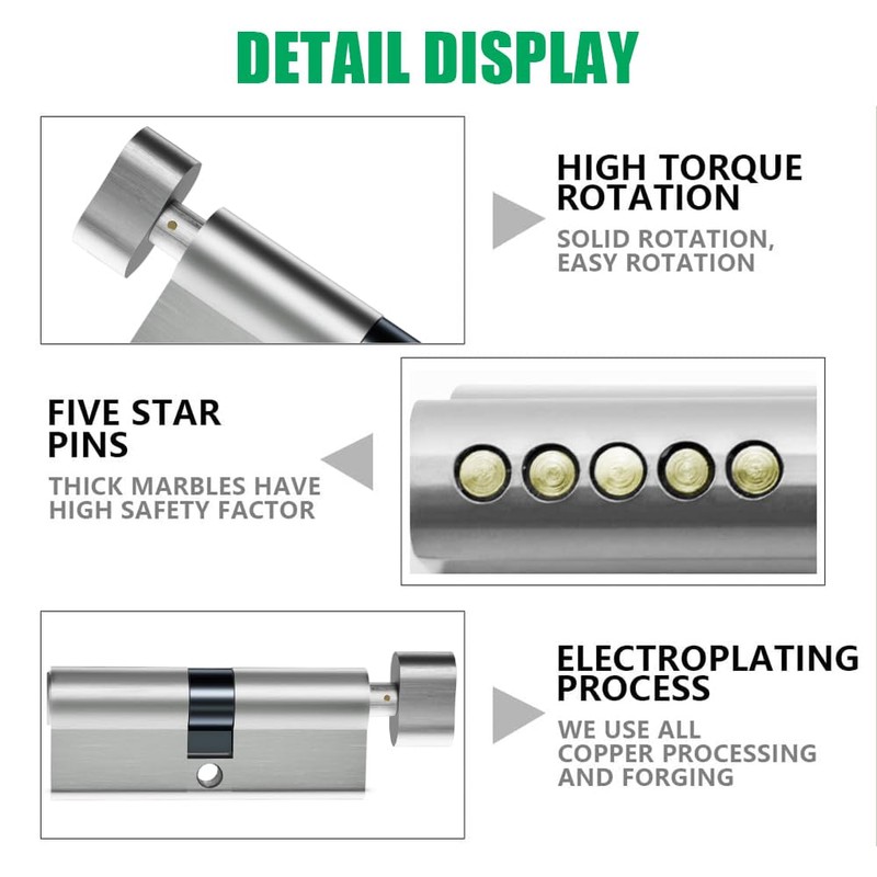 SISAV 55/35T Thumb Turn Euro Lock Cylinder(90mm),Brass Material,Nickel Surface Treatment,High