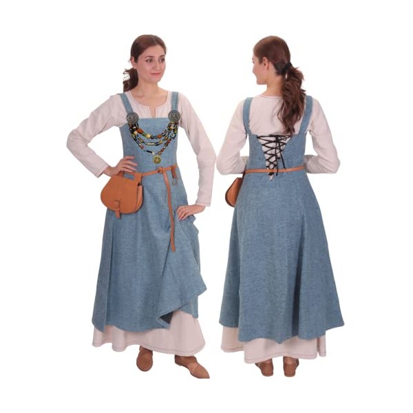 Anna - Medieval Viking Apron Overdress with Laced Back - Made in Turkey-Blu-XS/S