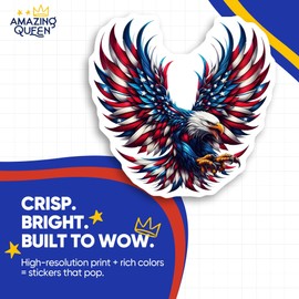 Eagle Stickers - Patriotic Decor - USA Pride - American Flag Art - 2 Pack - 5" Wide Design - Adheres to Laptops, Tumblers, and More – Made in The USA - AQS0006