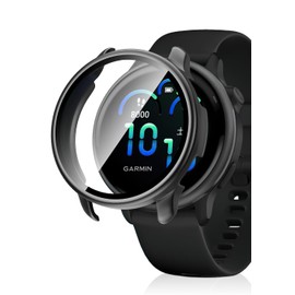 Maxku Garmin Vivoactive 6 Case, Garmin Vivoactive 6 Protective Cover + Glass Film, Integrated Waterproof, Dustproof, PC Material, Thin, Lightweight, Transparent, Shatterproof, High Transmittance, Shock Absorption, Cover for Garmin Vivoactive 6 (Black)