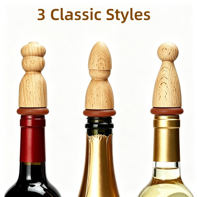 Natural Wood Wine Stoppers Set of 3 – Handcrafted Solid