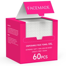 FACEMADE 60 Count XXL Disposable Face Towels 12" × 12", 100% USDA Biobased Face Towelettes Disposable, Clean Facial Towels for Makeup and Clean Skin, Super Soft and Thick Dry Wipes Club