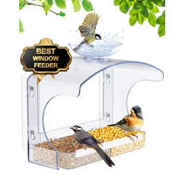 Goodeco Clear Window Bird Feeder - Outdoor Birdhouse Feeder with Bird Bath & Water Bowl for Outside Bird Watching - with a Brush, Easy to Clean, Ideal Gifts for Mom Parents