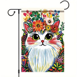 Starlit Patio Welcome Spring Cat Garden Flag Spring Summer Floral Flower Garden Flags 12 x 18 Inch Double Sided Yard Flags for Seasonal Outside Farmhouse Outdoor Decorative Flag
