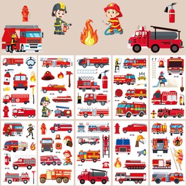 Fire Brigade Tattoos for Children, Fire Engine Children's Tattoos, Skin-Friendly Set, 10 Sheets Fireman Temporary Tattoos for Sticking, Party Bags, Children's Birthday Gifts, Party Decoration, Fire