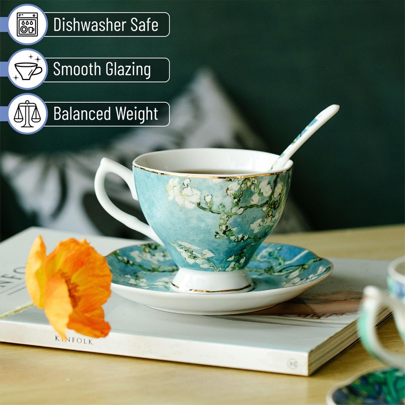 BTaT Porcelain Tea Cup Set - 6 Pieces, Includes Spoons,
