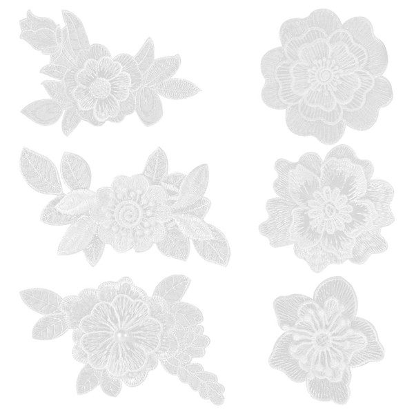 EXCEART 6pcs Iron on Patches White Lace Flower Shape Embroidered