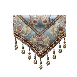 MAGILONA Home Tablecover Bead Decorative Europe Luxurious Cotton Linen Velvet 3D Relief Embroidered Floral Pattern Table Runner Dining Party 13x83 In (Blue)