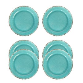 LOK-OSEMILE Gourmet Art Crackle 10 Inch Melamine Dinner Plates Set of 6 Aquamarine blue
