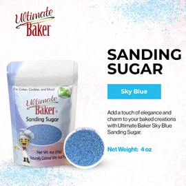 Ultimate Baker - Sanding Sugar, Sky Blue - Vibrant, Naturally Colored Baking & Decorating Sugar, Perfect for Sprinkling on Cakes, Desserts & Confections, Medium Crystal - 4oz