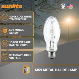 Sunlite 03663 MH400/U/MOG M59 Metal Halide Lamp, 400 Watts, Mogul Base (E39), ED37, 12,000 Hour Life Span, 36000 Lumen, Clear Finish, 4000K