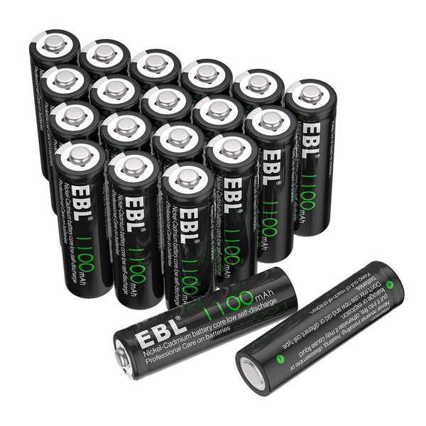EBL AA Rechargeable Batteries for Solar Lights Replacement, 1100mAh High Performance Ni-CD Battery(Pack of 20)