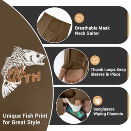 Palmyth Mens Fishing Shirts UV Sun Protection Vented Hoodie Long Sleeve with UPF 50+ Neck Gaiter Coffee Redfish Bone Large