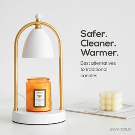 SWFTCRUZ Candle Warmer Lamp with Timer & Dimmable Brightness – 50W GU10 Bulb Included – Home Fragrance Warmer - Fixed Height for Candles Up to 15cm (White)