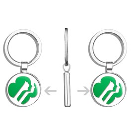 HJ Media Green Girl Scouts Faces Logo Shaped (Emblem USA Scouting) Metal Round Metal Key Chain Keychain Ring