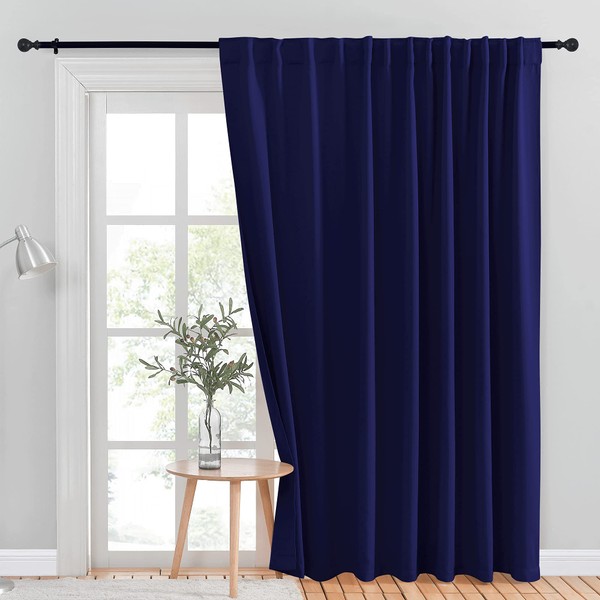 NICETOWN Blackout Curtain for Sliding Door, Patio Door Curtains, Thermal Insulated Wide Drapes/Draperies for Bedroom (Navy Blue, 100 by 84-inches, Sold Individually)