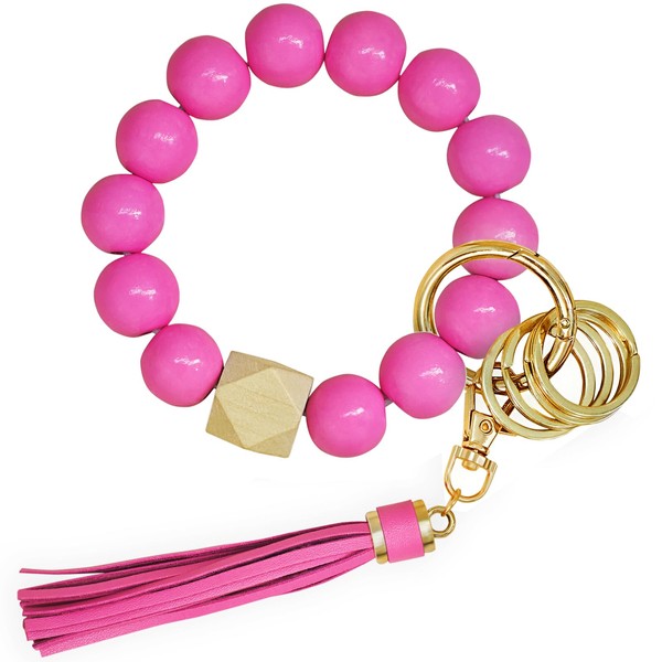 BuitBoll Wristlet Keychain with 4 Key Rings Wooden Beaded Bracelet