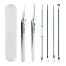 Yuio 6 Stück Mitesserentferner Set, Edelstahl Pickelentferner Set Mit Transparenter Box, Pickel Ausdrücken Werkzeug, Mitesser Nase Entfernen, Komedonenquetscher für Nasen Gesichtspflege