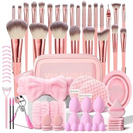 HGHDBT Juego de 70 brochas de maquillaje rosadas, kit de maquillaje profesional, juego de herramientas de maquillaje multifuncional con estuche, acces
