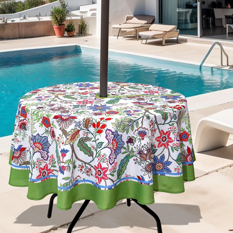 SUQ I OME Outdoor Patio Tablecloth with Umbrella Hole,Garden Tablecloth