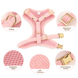 Didog Cute Small Dog Collar Harness & Leash Set, Adjustable Dog Collars and Leashes with Bowtie, Breathable Soft Mesh Padded Dog Vest for Puppies Small Dogs & Cats Walking(Pink, M)