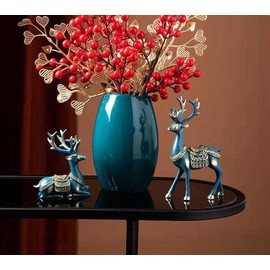 2 Pieces Christmas Reindeer Figurines Decor Nordic European Style Deer Statue Fireplace Window Desk Bedroom Shelf Ornament for Home Living Room Office Decoration (Dark Green,Medium)