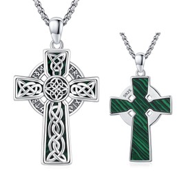 YEESIA Celtic Cross Necklace S925 Sterling Silver Malachite Necklace Celtic Pendant Jewelry for Men Women
