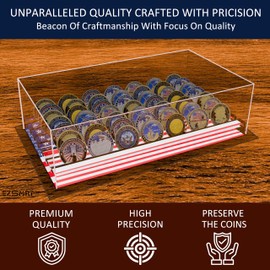 EZSMRT Challenge Coin Display Case with Clear Cover Box, American Flag Large 7 Row Military Coin Holder Display, Medal Display Case, Coin Case, Coin Rack Stand, Challenge Coin Holder for Collectors