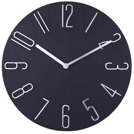 Nbdeal D57866 Wall Clock, Radio Clock, Stylish, Lightweight, 3D Figures, Diameter, 11.8 inches (30 cm), Silent, Vintage, Retro, Scandinavia, Black