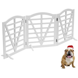 QUCHRYO Wooden Dog Gate Freestanding Pet Gate Foldable Pet Gate for Dogs,Dog Gate for Stairs,Indoor Dog Fences with 3Foot Supportershite,3Pane 23.4" Height-White.