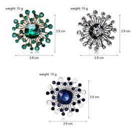 Fubuuf Pack of 3 Brooches for Women Crystal Vintage Women's Jewellery Brooches Openwork Geometric Rhinestone Pins for Clothing, Wedding, Gifts (Green, Grey, Blue)