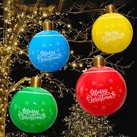 Bolas de Navidad Inflables Gigantes de PVC para Exteriores, Decoraciones Navideñas de 4 Piezas, Adornos Inflables Gigantes de 12 Piezas con Cintas Rojas y Blancas (Verde)