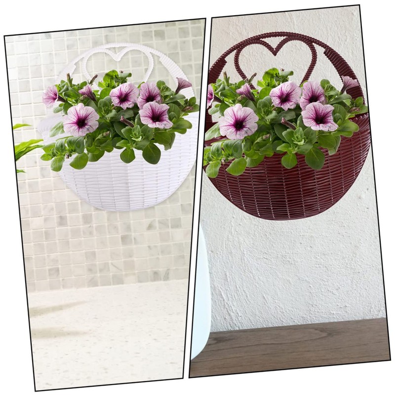 VICASKY 2Pcs Wall Mounted Simulated Rattan Flower Baskets Chic Home