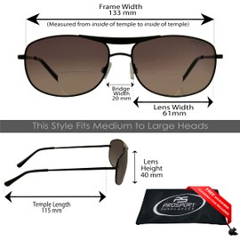 proSPORT Aviator Bifocal Sunglasses +1.50 Black Gunmetal Frame Smoke Lens Bifocal for Men and Women