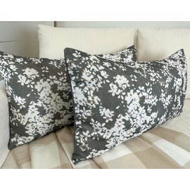 Aiking Set of 2 Printed 14 x 26 inch Decorative Throw Pillow Covers, Blooms Steel Grey